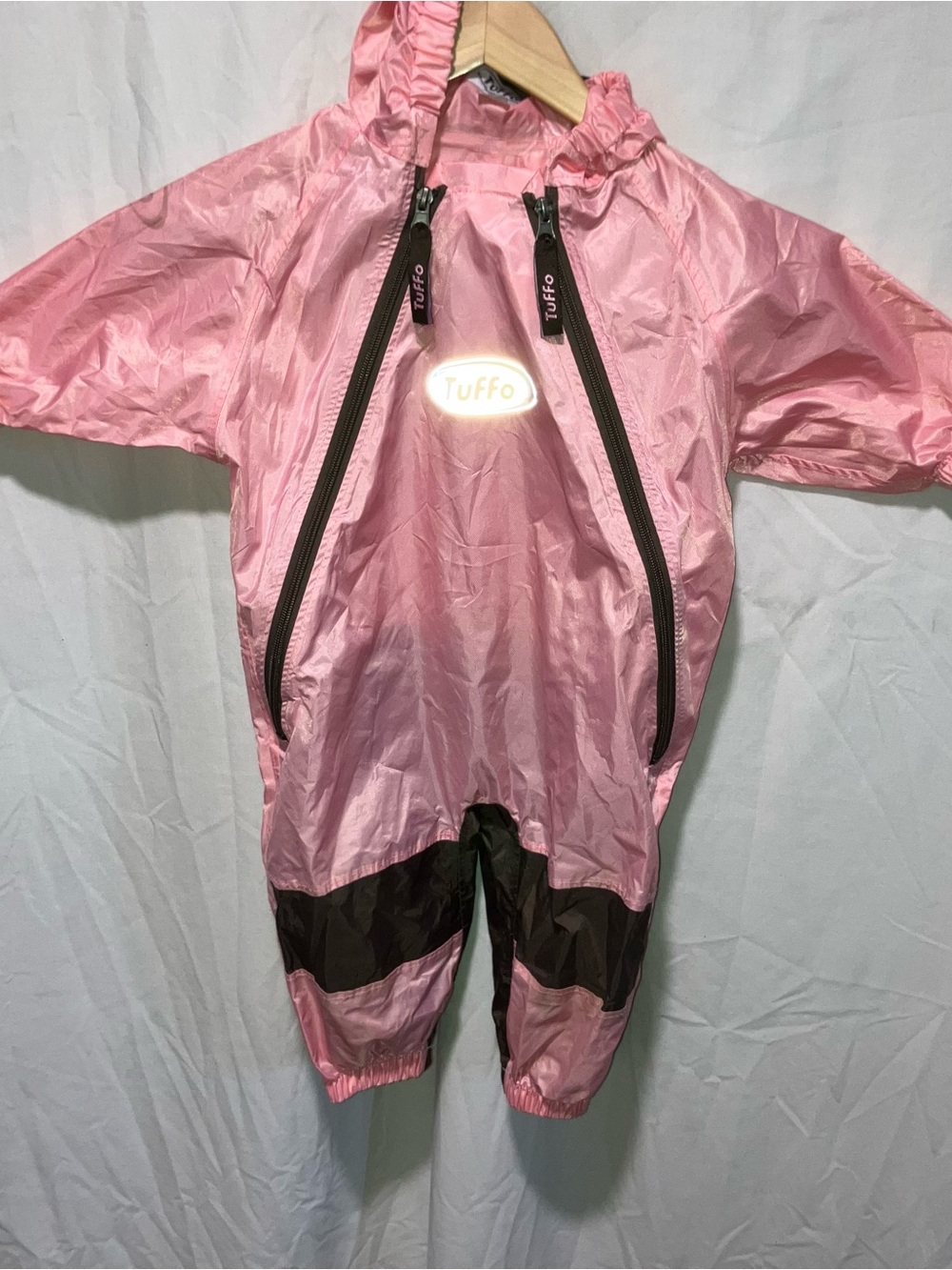 Tuffo Pink Hooded Kids Rain Suit with Brown Accents